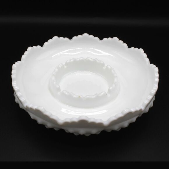 Vintage Fenton Milk Glass Chip & Dip Hobnail Pattern 8" Round Scalloped Edge - Picture 2 of 8